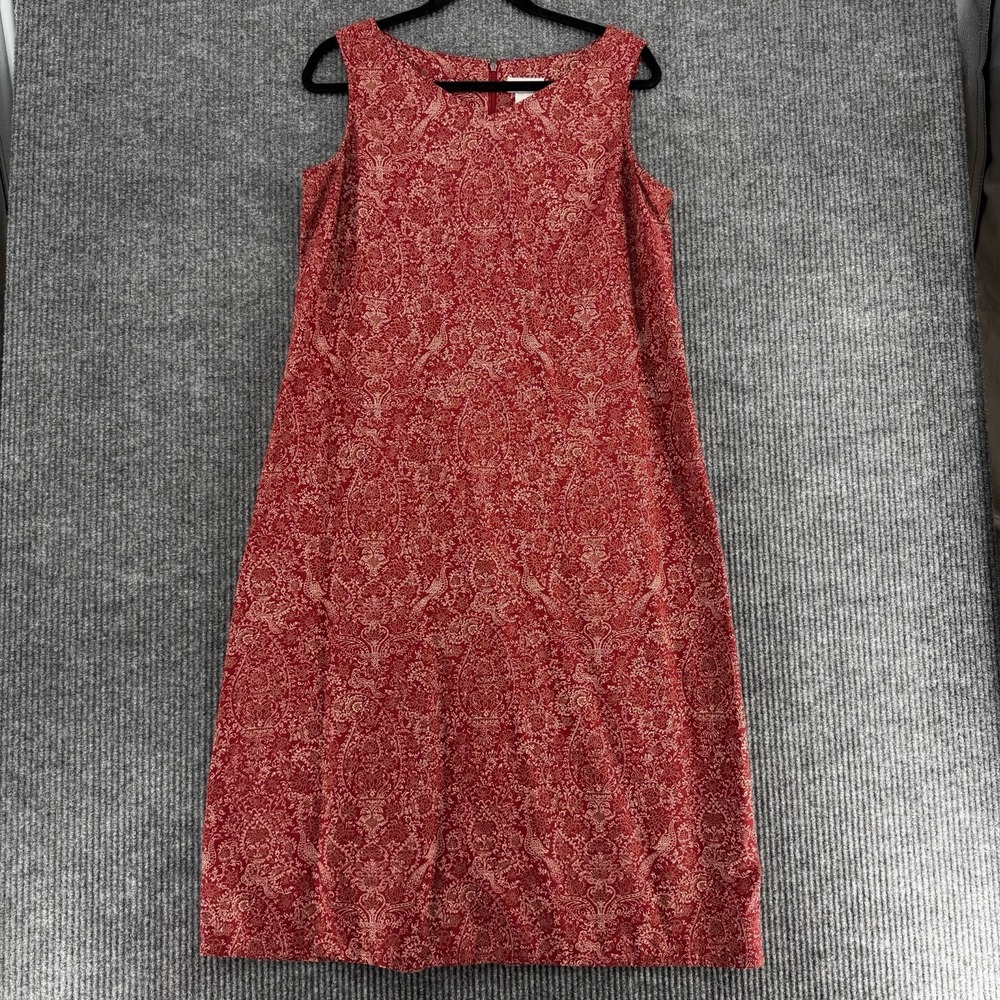 Vintage Liz Claiborne Lizsport Petite 14 Red Linen Blend 80s Shift Dress Birds L - Picture 1 of 8
